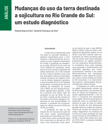Mudanças do uso da terra destinada a sojicultura no Rio Grande do Sul: um estudo diagnóstico