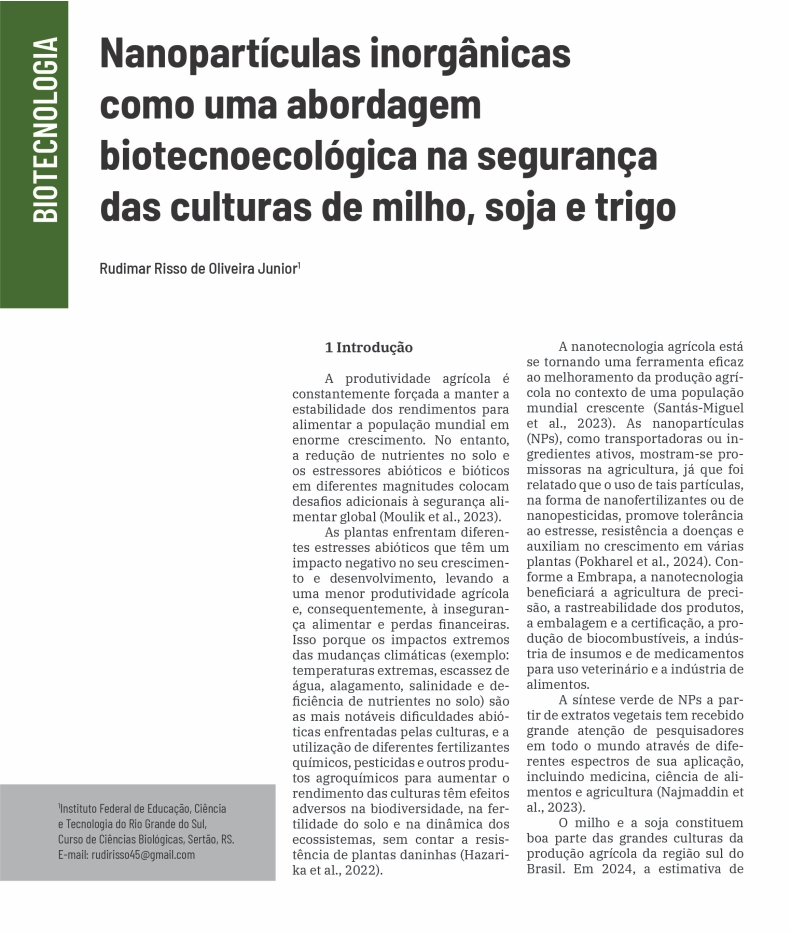 Nanopartículas inorgânicas como uma abordagem biotecnoecológica na segurança das culturas de milho, soja e trigo