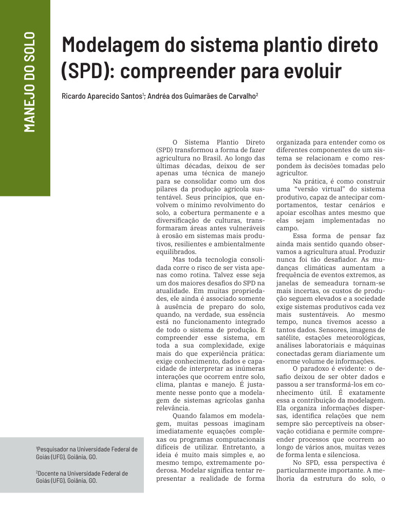Modelagem do sistema plantio direto (SPD): compreender para evoluir